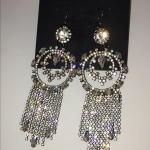 CRISTABELLE SILVER CHANDELIER CRYSTAL EARRINGS 3.75” LONG NWT
